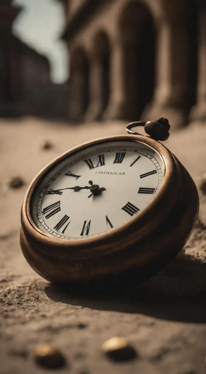 a clock sitting on the ground in front of a building