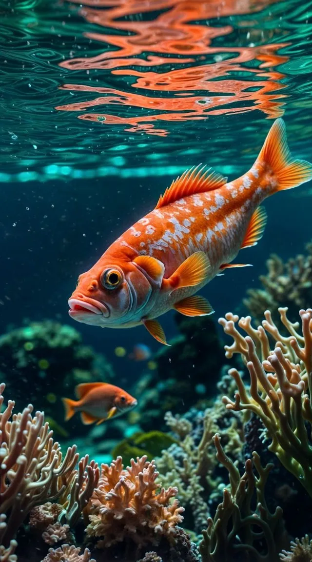 a group of fish swimming over a coral reef