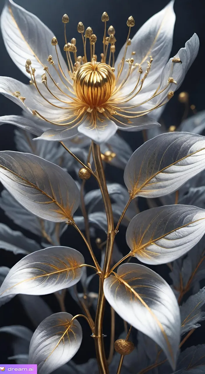 a close up of a flower with many leaves