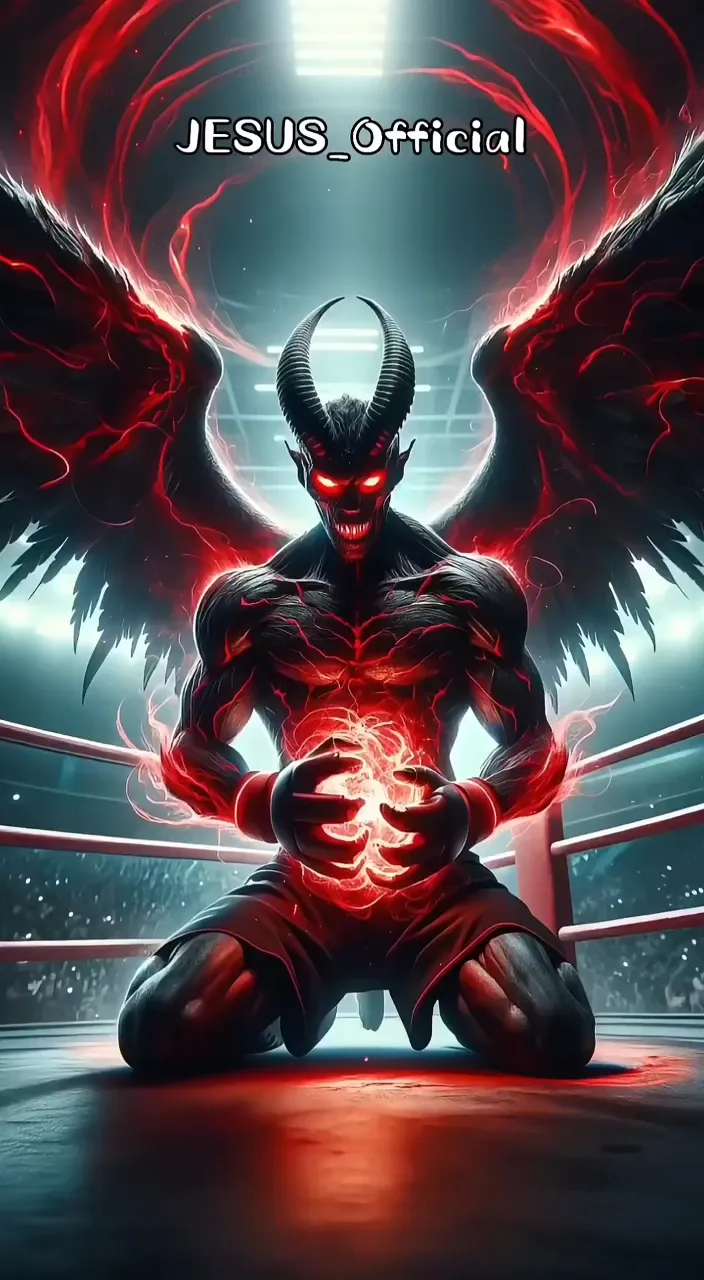 a poster of a demon sitting on a wrestling ring