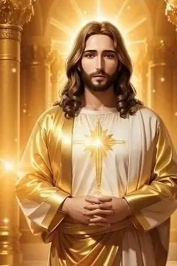 jesus standing in front of a golden light