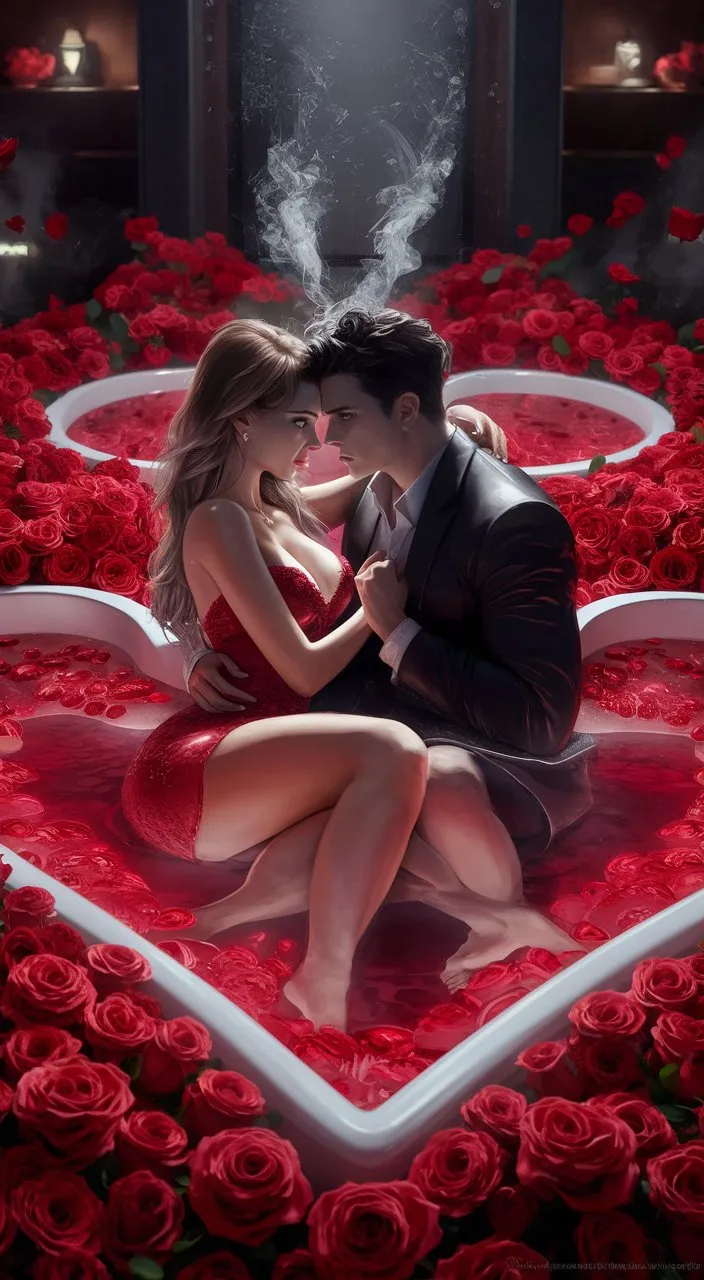 a man and a woman sitting in a heart surrounded by roses