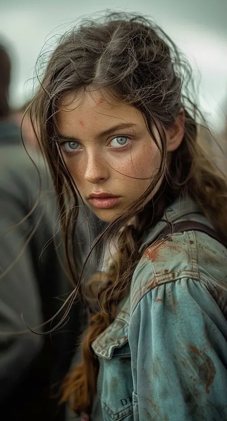 a close up of a person with long hair