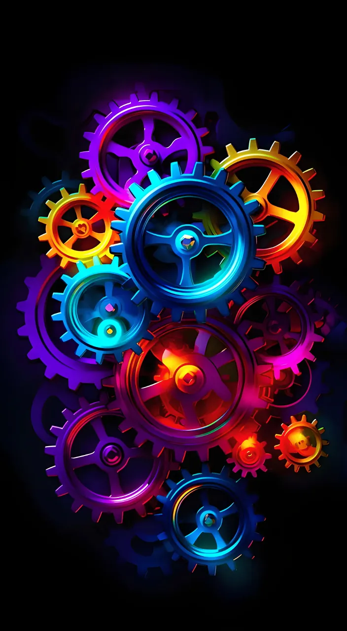 a bunch of colorful gears on a black background