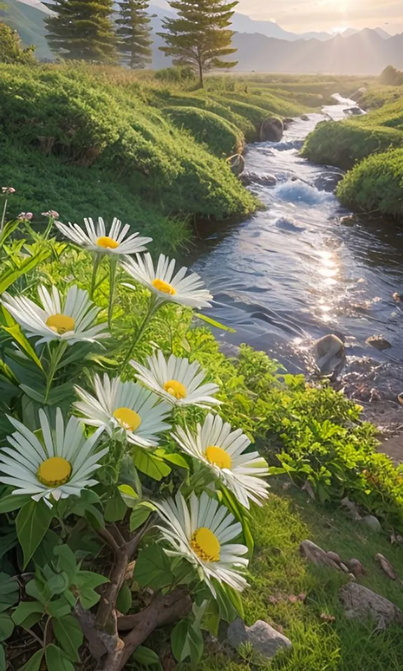 a river running through a lush green hillside