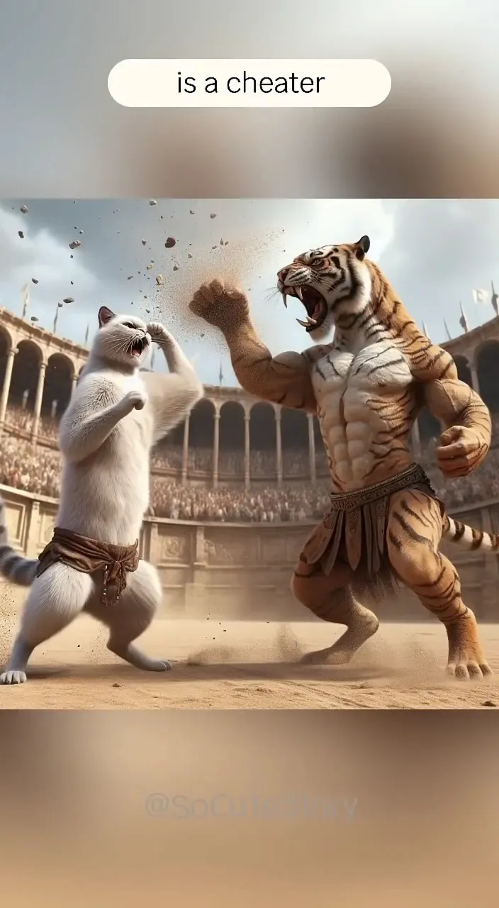 a picture of a tiger and a cat fighting