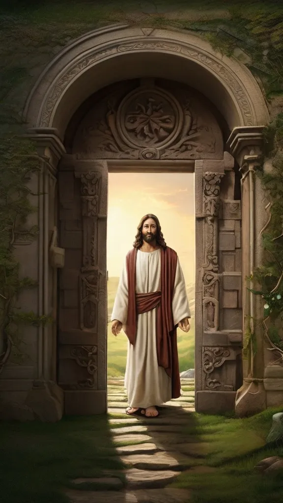 jesus standing in a doorway with his hands in his pockets