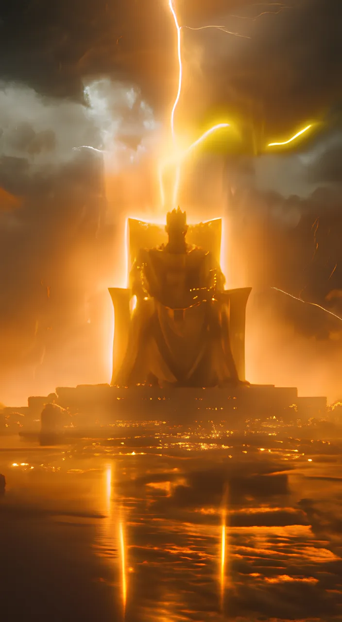 God sitting on the throne, Atmospheric phenomenon, Rays, Beams of light, sparks of fire, very colorful lights, Sky