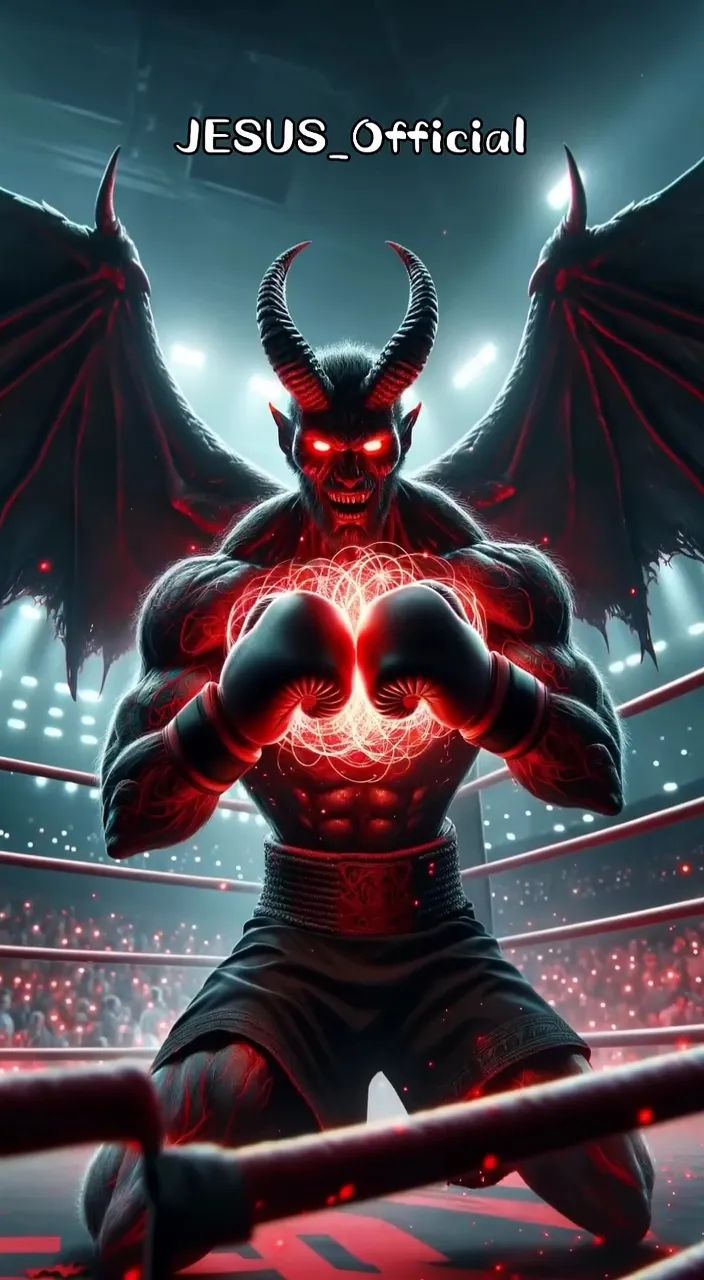 a demonic demon standing in a ring with his hands on his hips