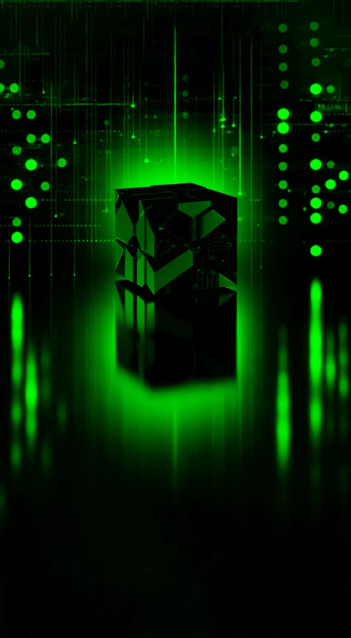 a black box with green lights in the background