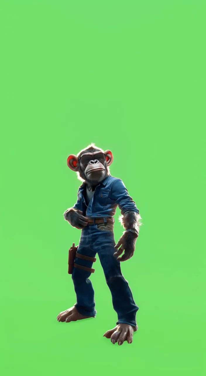 a monkey dressed in jeans and a cowboy hat