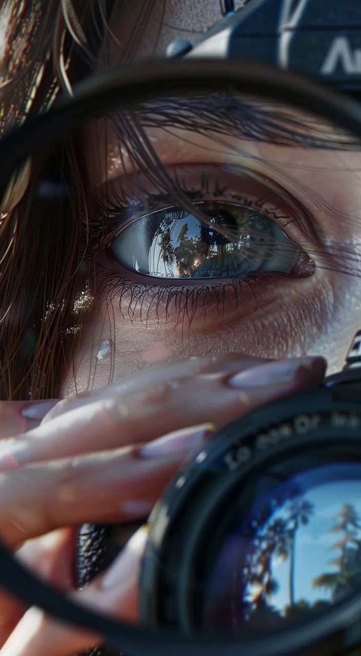 a woman looking through a magnifying glass