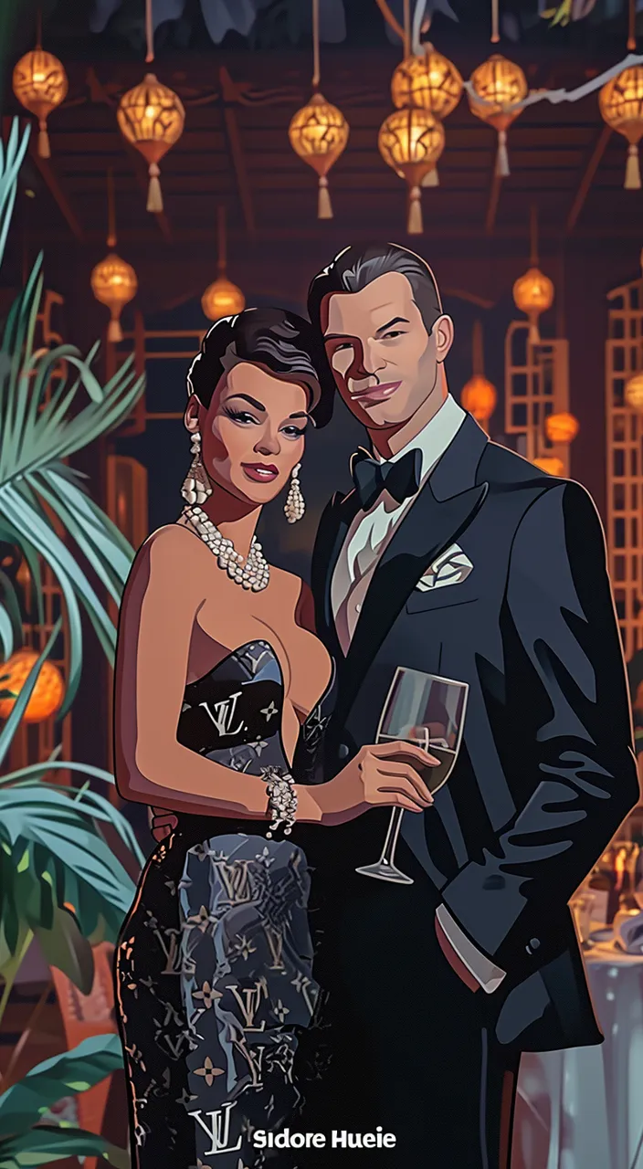 a painting of a muscular thick man sandy blonde hair thinning hair and a woman with brunette hair holding a glass of wine