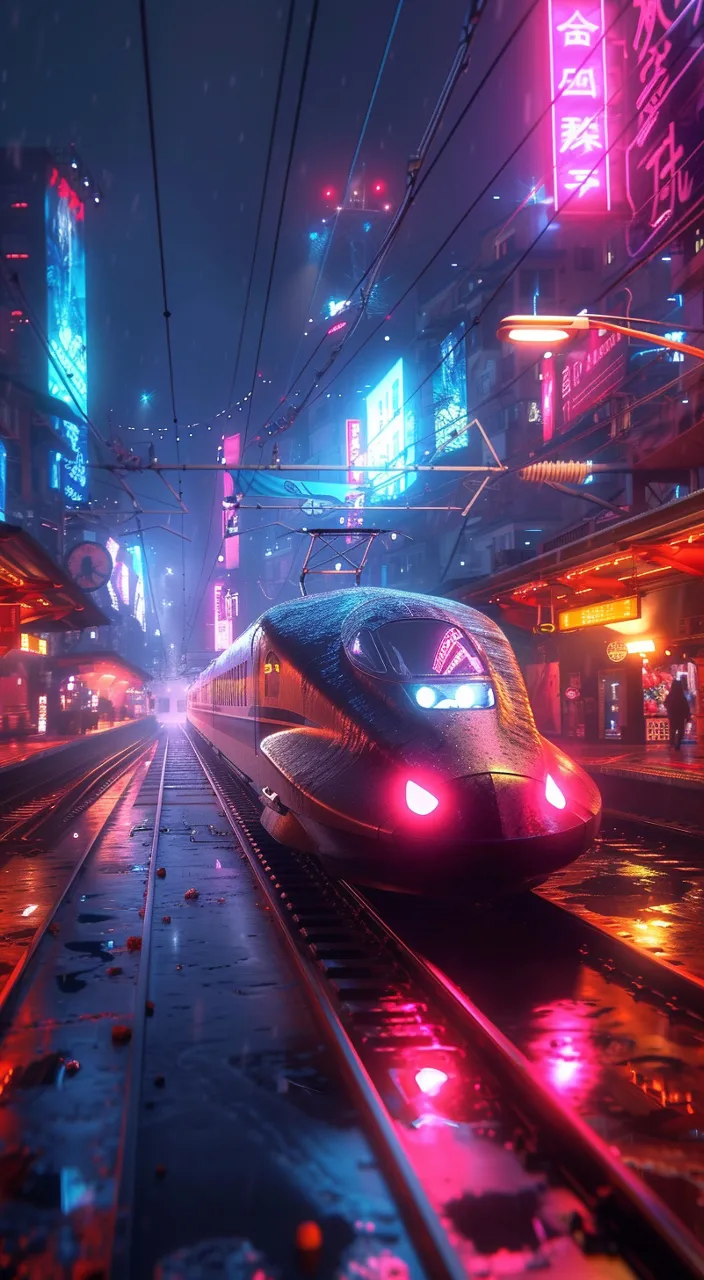 Intergalactic train arriving at a futuristic space station