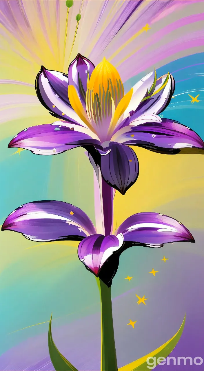 a painting of a purple flower with a yellow center