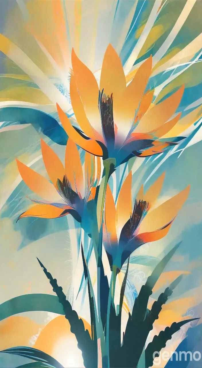 a painting of yellow flowers on a blue background