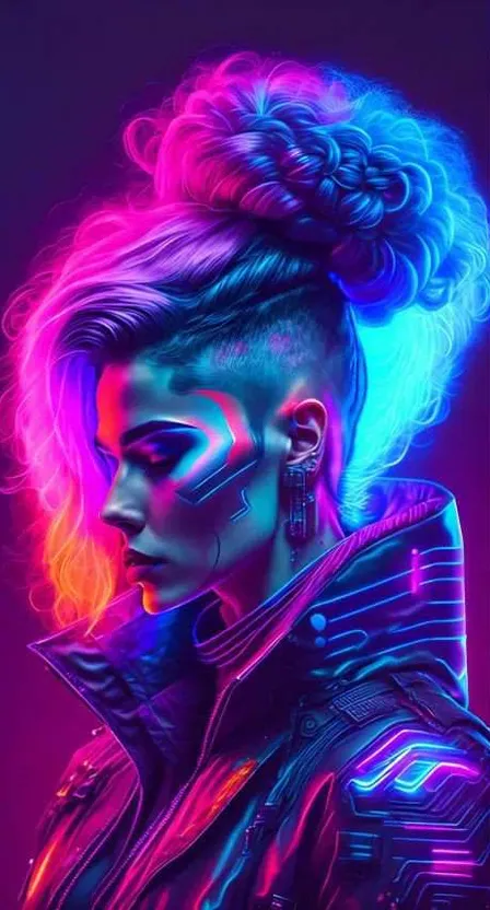 a woman with neon hair and makeup