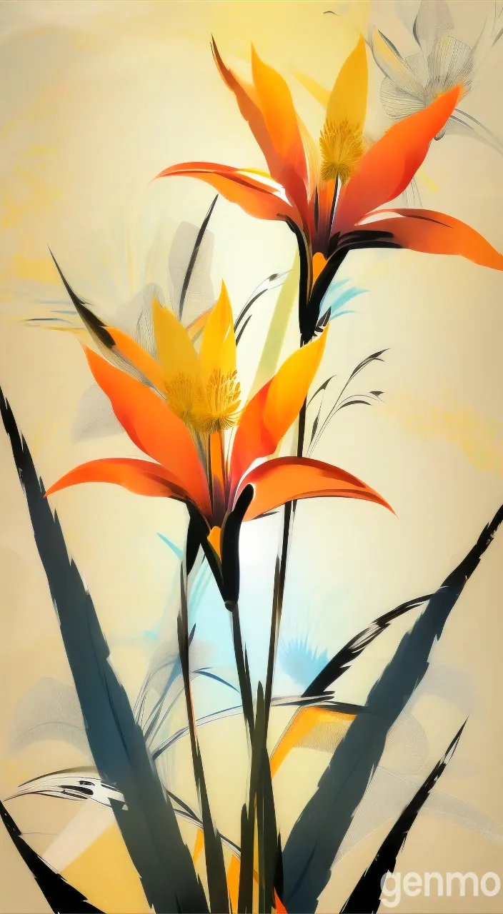 50. a painting of orange and yellow flowers on a white background