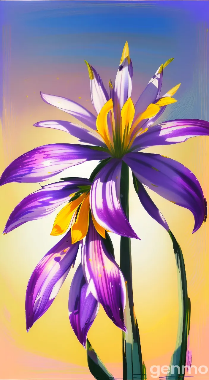 a painting of a purple and yellow flower