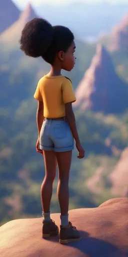 a little girl standing on top of a mountain