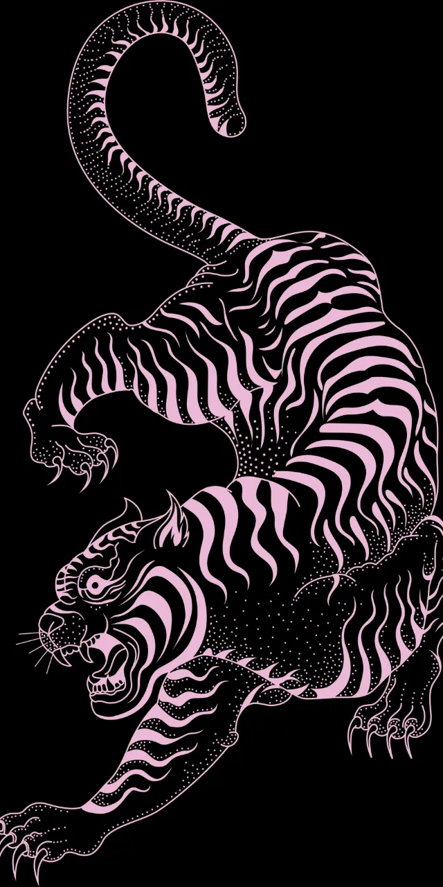 a drawing of a tiger on a black background