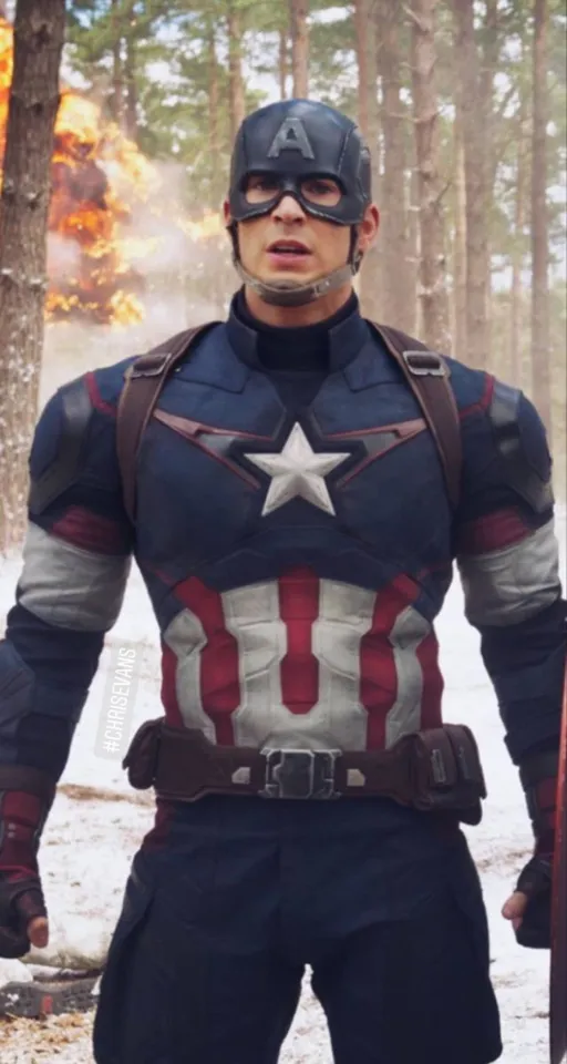 a man dressed as captain america standing in the woods