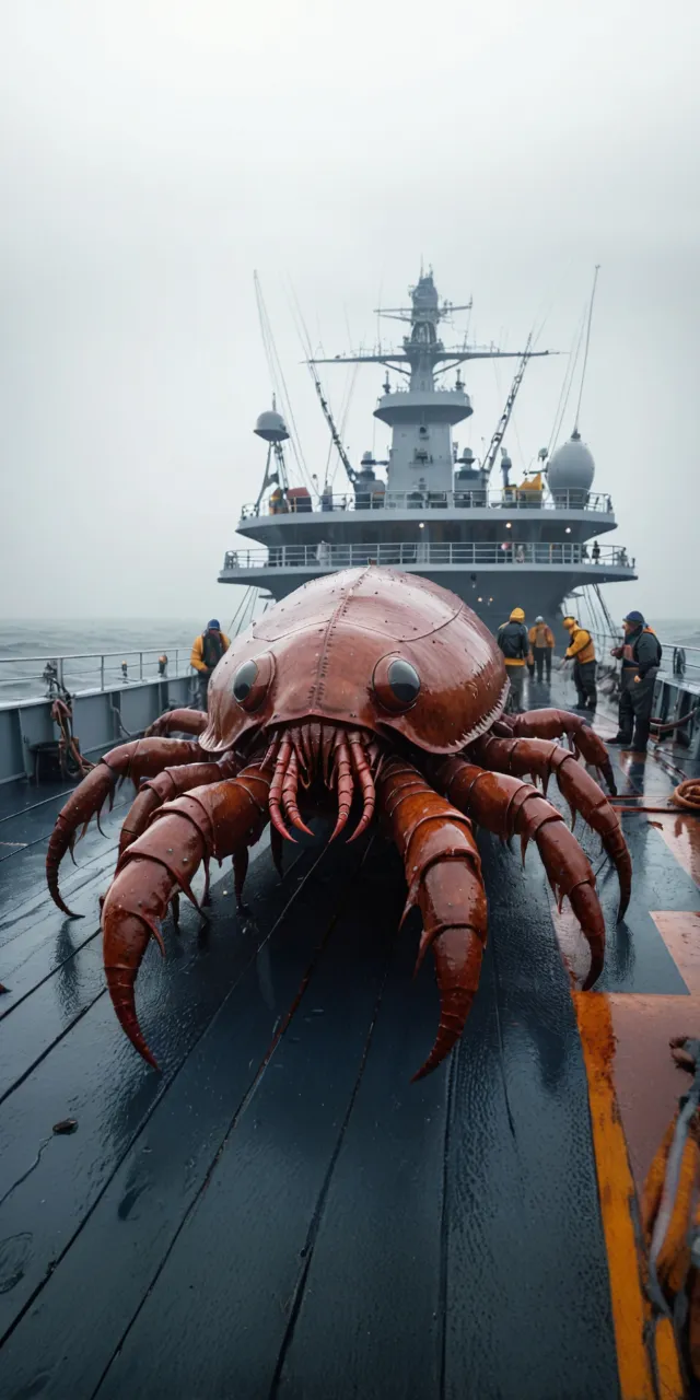 a large crab sitting on top of a wooden deck