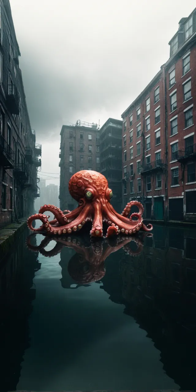 an octopus is sitting in the middle of a body of water