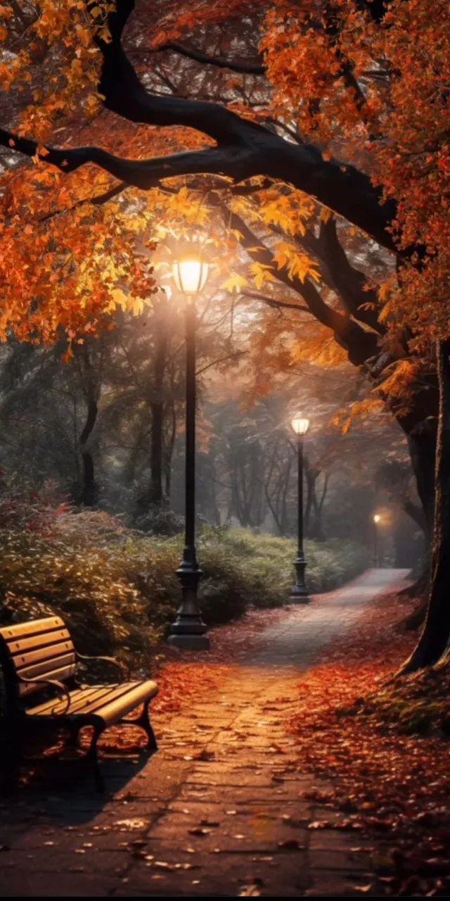 a park bench sitting under a tree filled with leaves