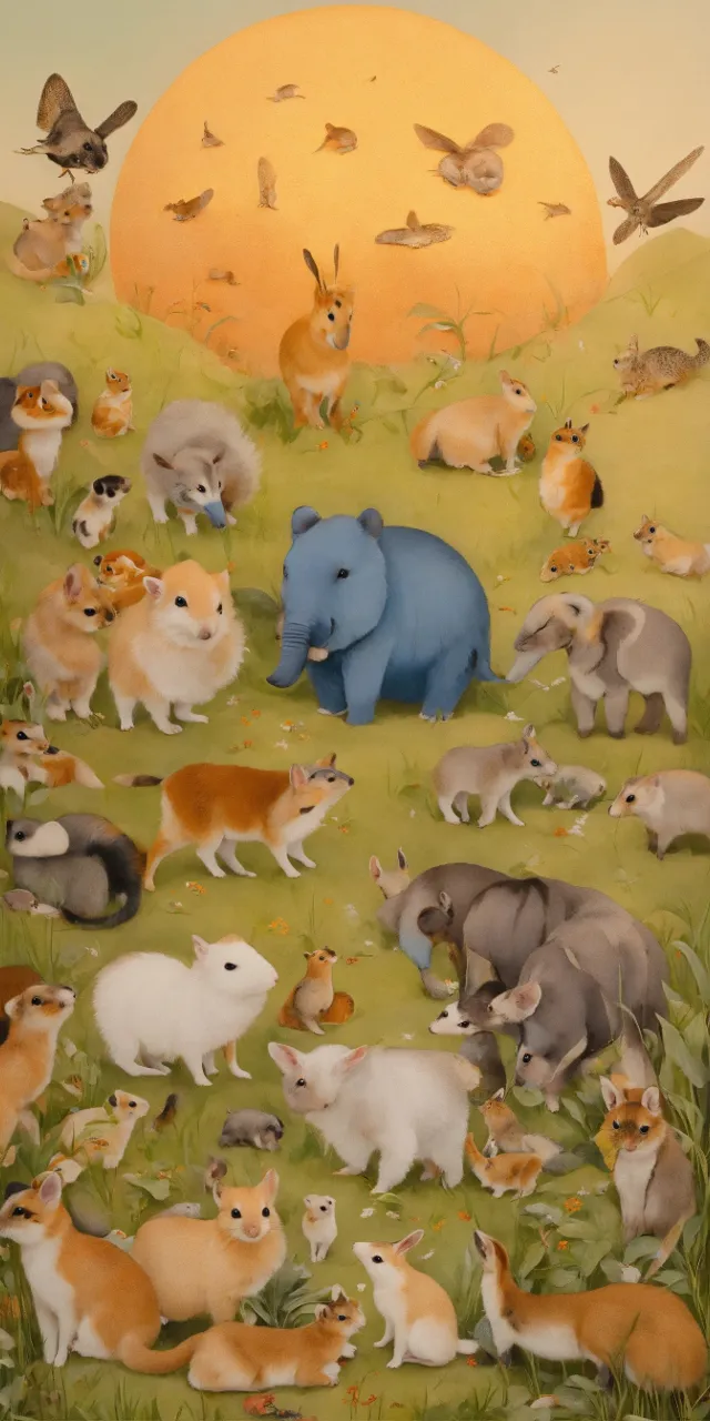 a painting of a rhinoceros and other animals