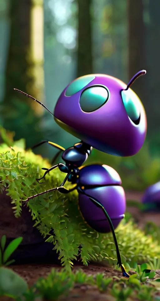 a very cute little purple bug in the woods