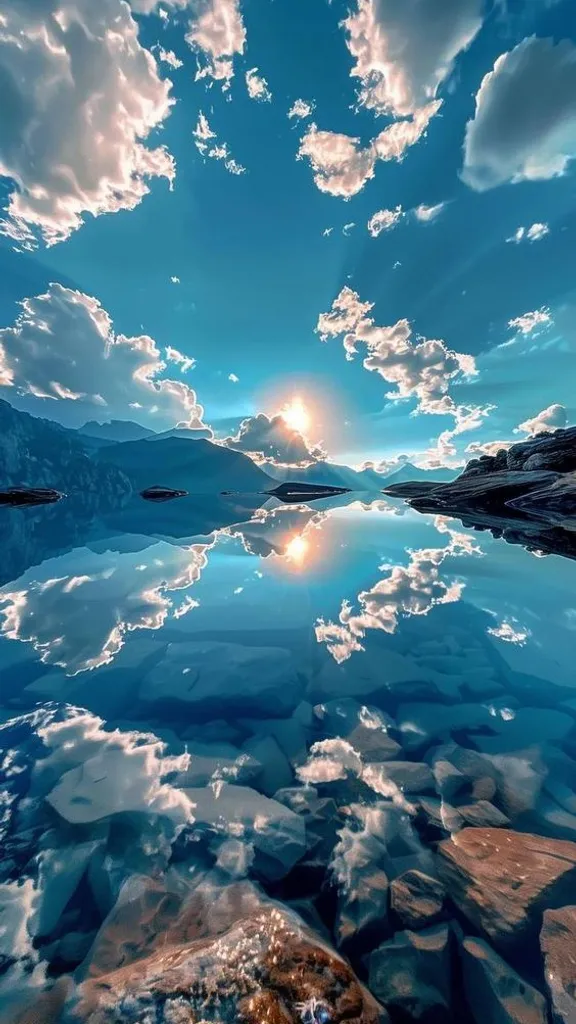 a body of water surrounded by rocks under a cloudy sky