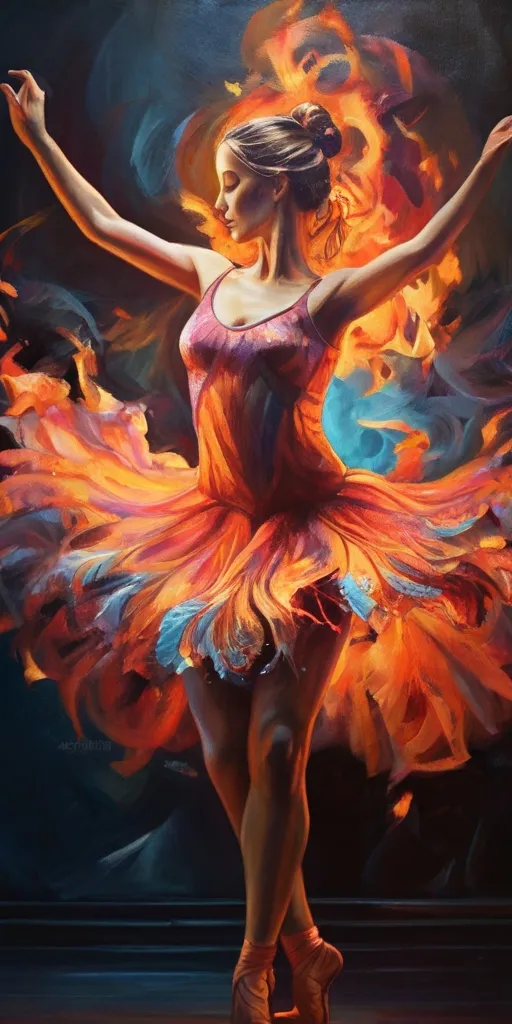 a painting of a woman in a flame dress