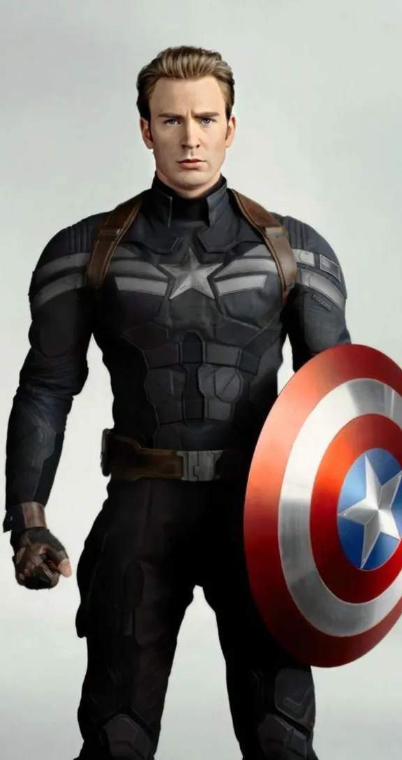 a man dressed as captain america holding a shield