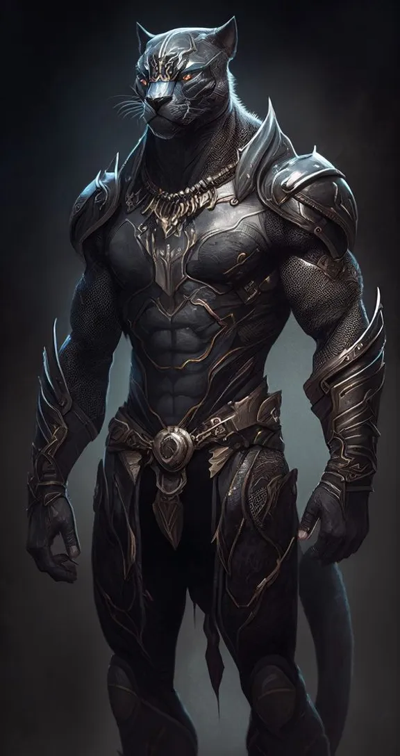 a black cat with armor and a cat's head