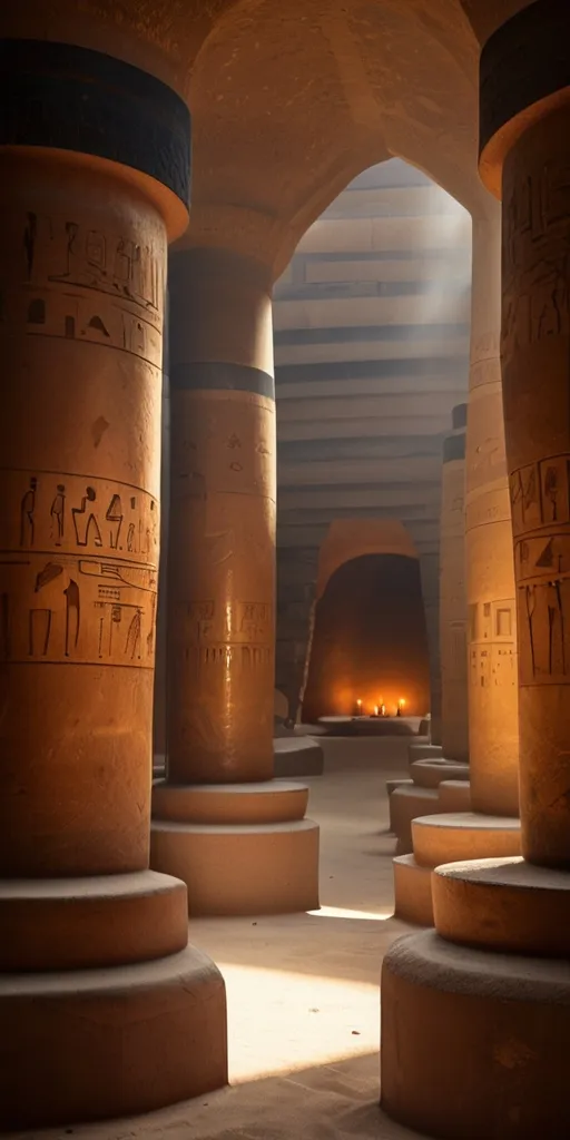 a group of pillars with egyptian writing on them