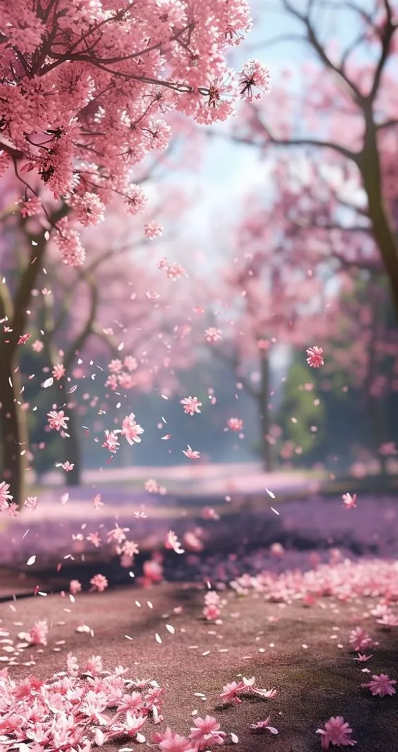 a park filled with lots of pink flowers