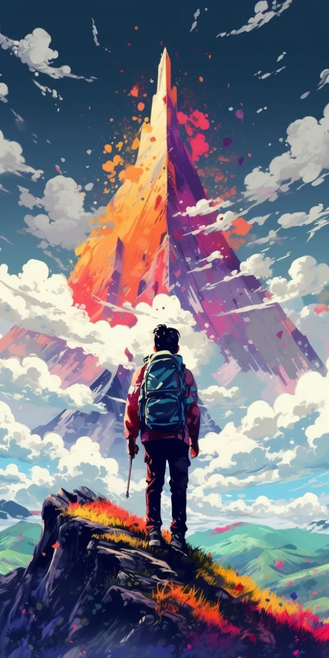 a man standing on top of a mountain with a backpack