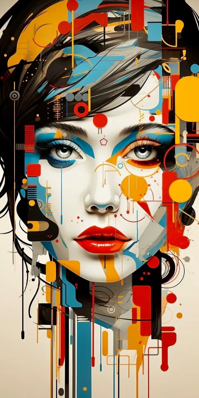 a woman's face with colorful lines and circles