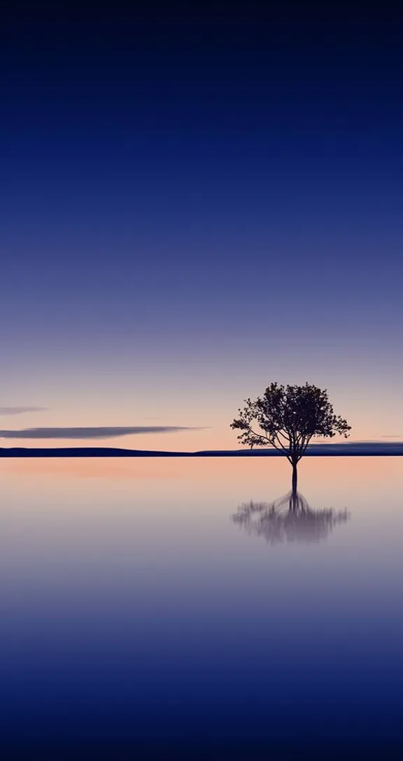 a lone tree in the middle of a large body of water