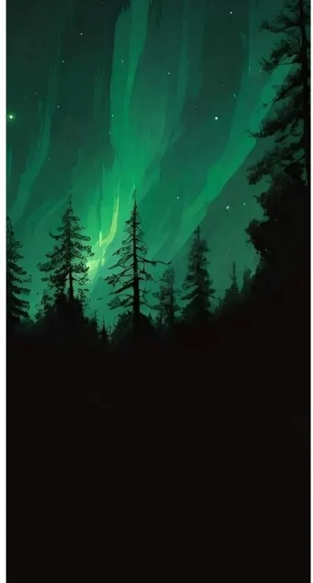 a painting of a green aurora bore in the night sky