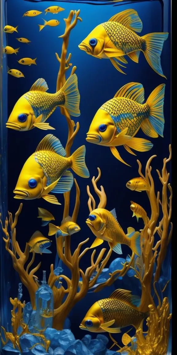 a large aquarium filled with lots of yellow fish