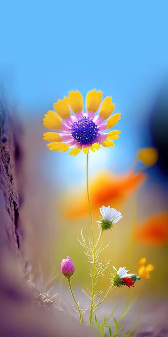 a close up of a flower with a sky background