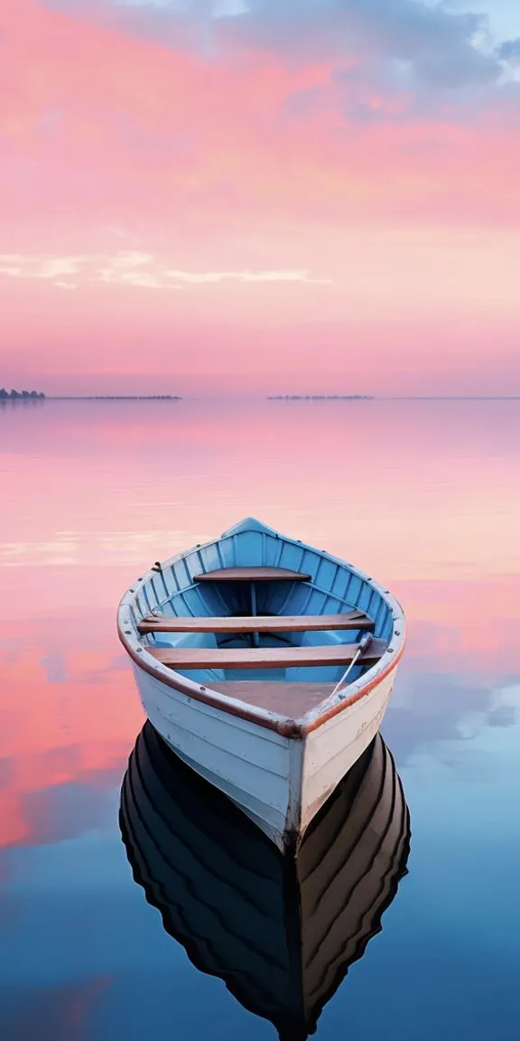 a small boat floating on top of a body of water