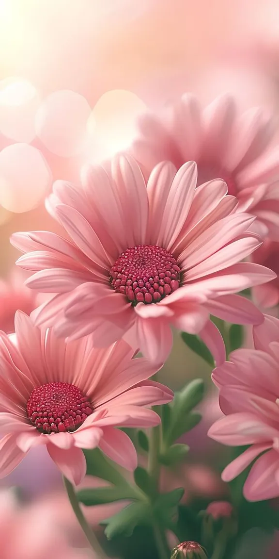 a close up of a bunch of pink flowers