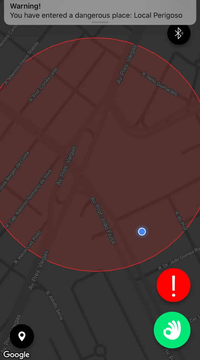 a map with a red circle on it