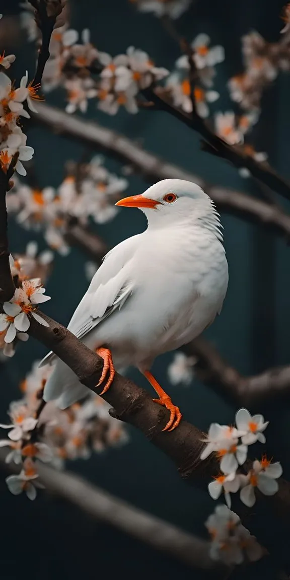 a white bird sitting on a branch of a tree