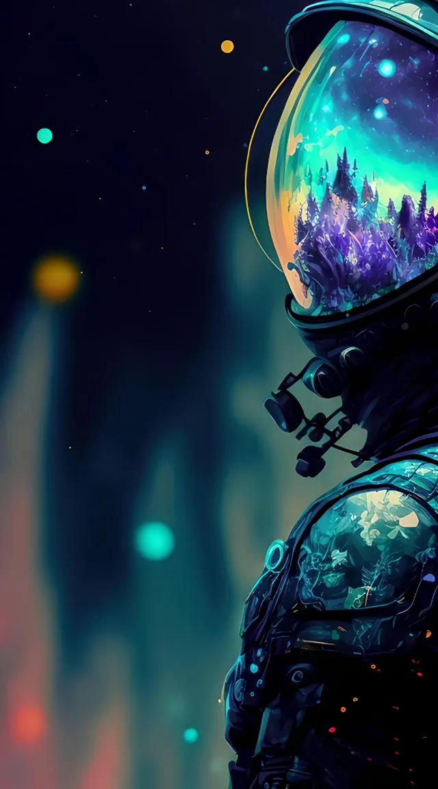 a man in a space suit looking at the stars