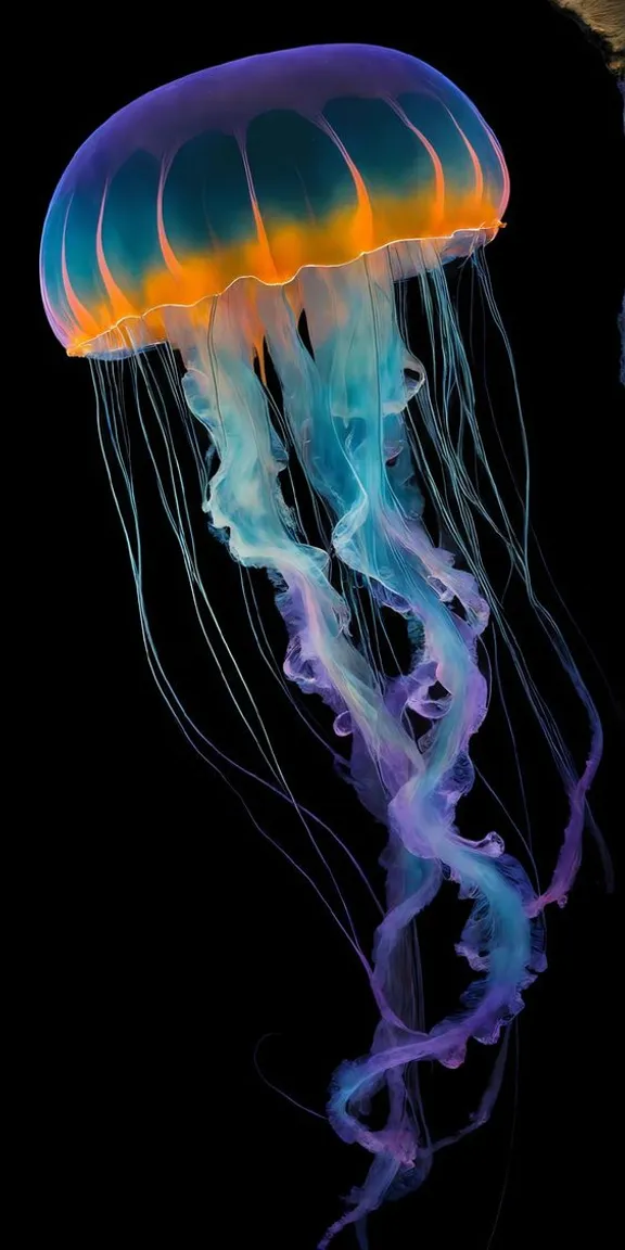 a jellyfish in the water with a black background