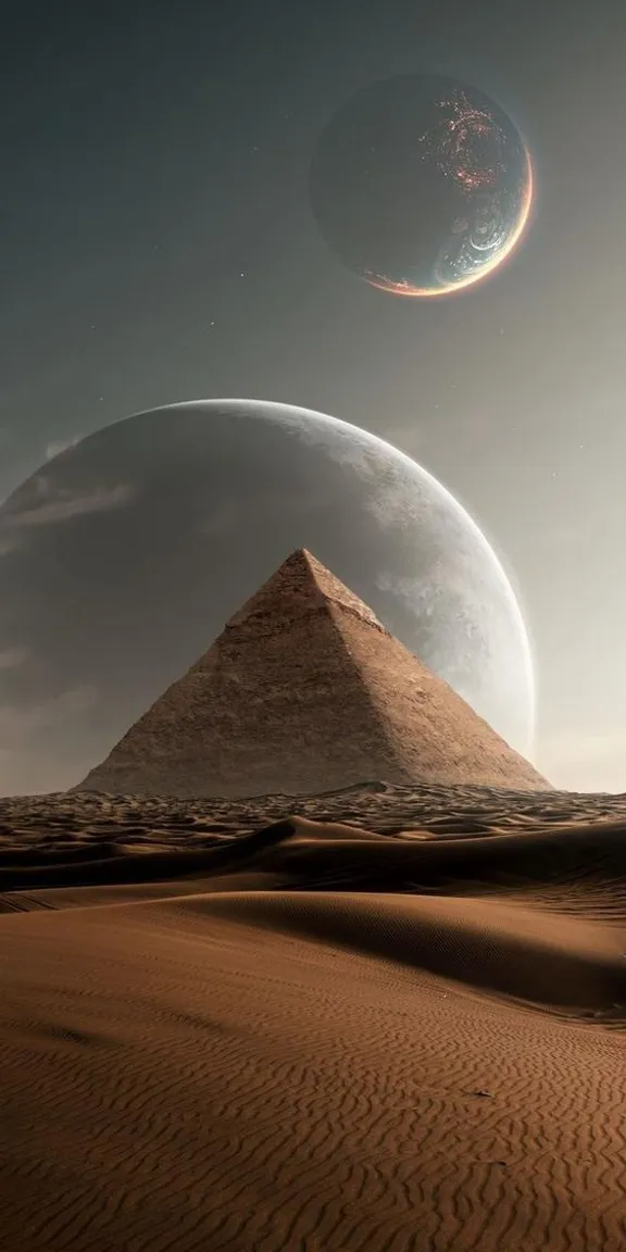 an artist's rendering of a pyramid in the desert